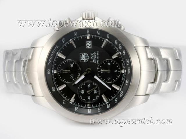 Replica Tag Heuer Link 200 Meters Chorograph Asia Valjoux 7750 Movement AR Coating with Black Dial