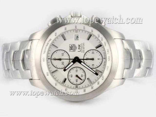 Replica Tag Heuer Link 200 Meters Chorograph Asia Valjoux 7750 Movement AR Coating with White Dial