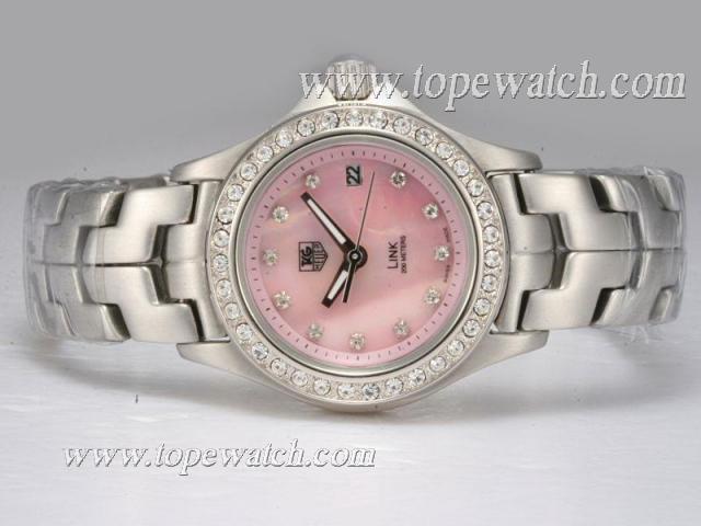 Replica Tag Heuer Link 200 Meters Diamond Bezel and Marking with Pink Dial Lady Size