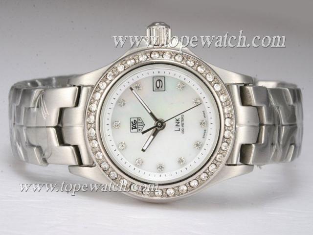 Replica Tag Heuer Link 200 Meters Lady Size Diamond Bezel with White Dial