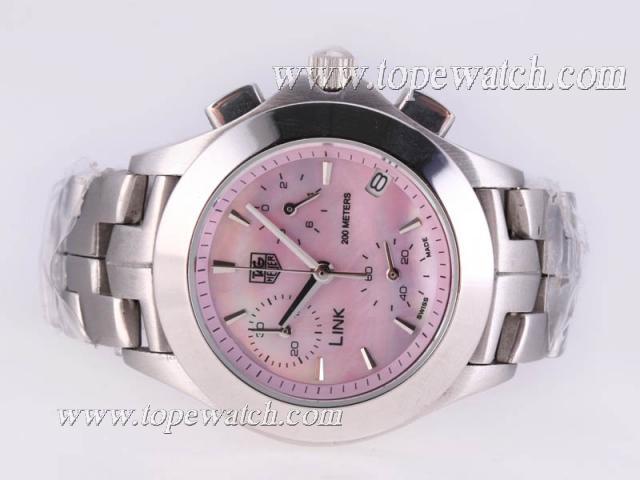 Replica Tag Heuer Link 200 Meters Working Chronograph with Pink Dial Lady Size