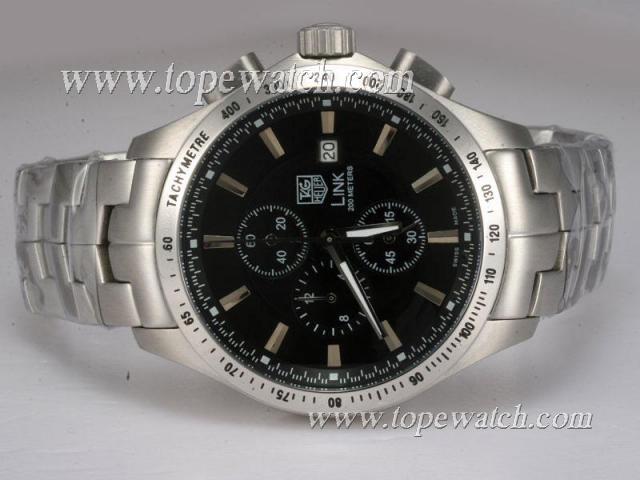 Replica Tag Heuer Link 200 Metres Working Chronograph with Black Dial-Same Chassis As 7750-High Quality