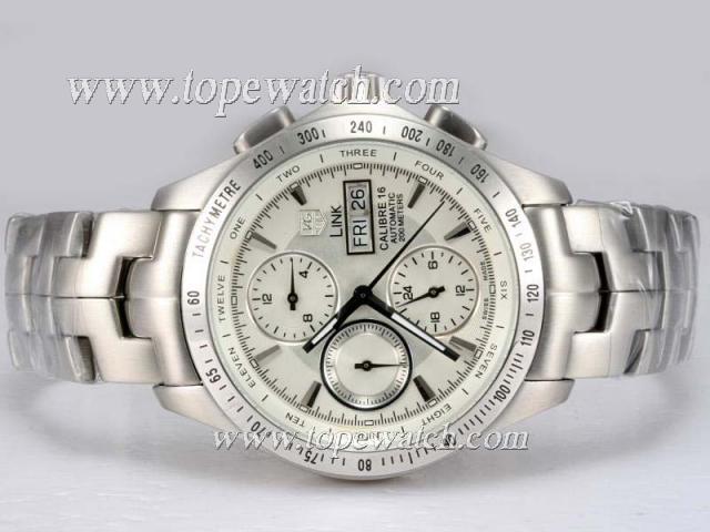 Replica Tag Heuer Link Calibre 16 Chronograph Automatic with White Dial Same Chassis As 7750-High Quality