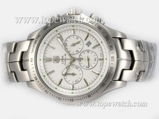 Replica Tag Heuer Link Calibre 36 Working Chronograph with White Dial