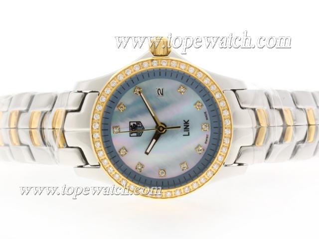 Replica Tag Heuer Link Swiss ETA Movement Two Tone Diamond Bezel with Blue MOP Dial-Lady Model 1:1 Version