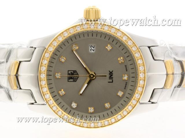 Replica Tag Heuer Link Swiss ETA Movement Two Tone Diamond Bezel with Gray Dial-Lady Model 1:1 Version