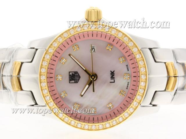 Replica Tag Heuer Link Swiss ETA Movement Two Tone Diamond Bezel with Pink MOP Dial-Lady Model 1:1 Version