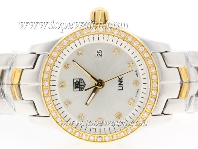 Replica Tag Heuer Link Swiss ETA Movement Two Tone Diamond Bezel with Silver Dial-Lady Model 1:1 Version