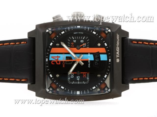 Replica Tag Heuer Monaco 24 Concept Working Chronograph PVD Case with Black Dial-Oversized