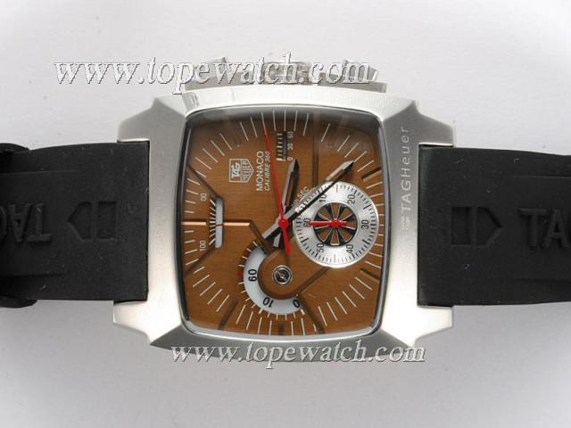 Replica Tag Heuer Monaco Calibre 360 Working Chronograph with Brown Dial-Rubber Strap