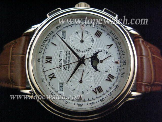 Replica Zenith ZN-004 WHITE DIAL ROSE GOLD CASE AUTO BROWN LEATHER